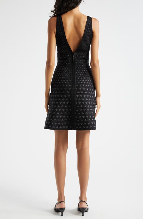 Shop Emporio Armani Geometric Jacquard Fit & Flare Dress In Solid Black