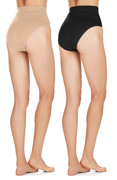 Memoi Body Smoothers 2-pack Shaping Briefs In Nude-black