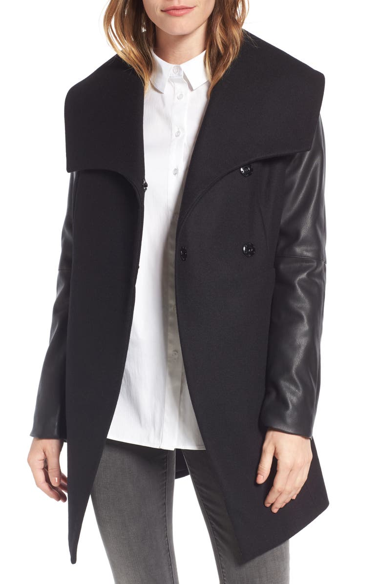 Laundry by Shelli Segal Faux Leather Sleeve Wool Blend Coat | Nordstrom