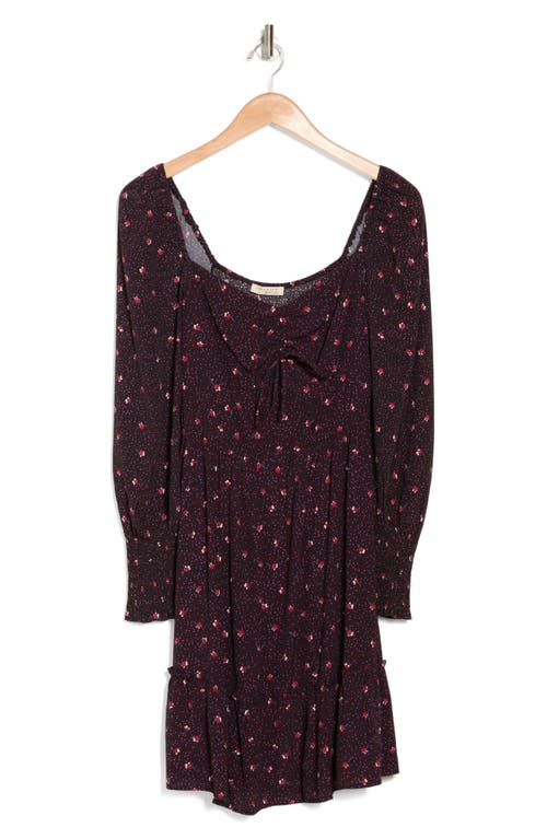 Shop Lovestitch Ditsy Long Sleeve Dress In Black/red