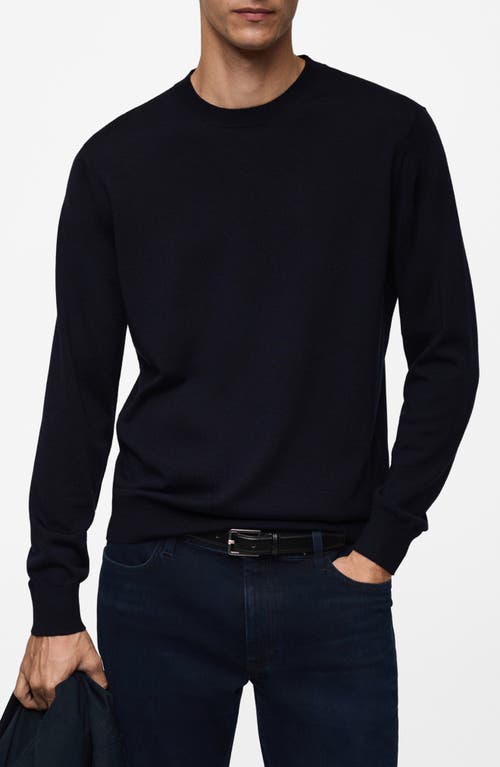 Mango Microstructure Crewneck Sweater In Dark Navy