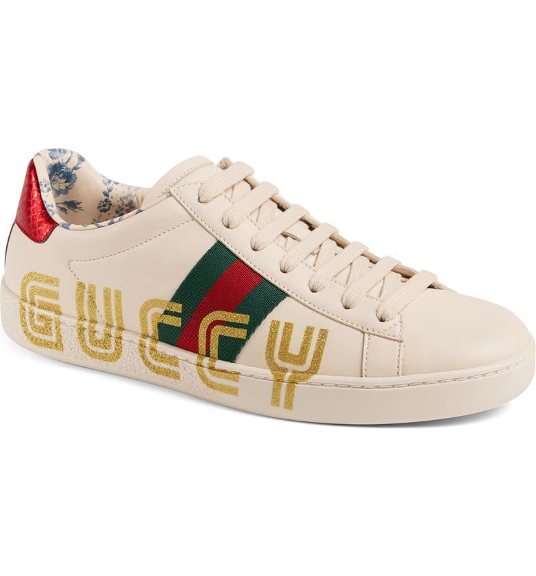 Gucci New Ace Guccy Logo Sneaker with Genuine Snakeskin Trim (Women