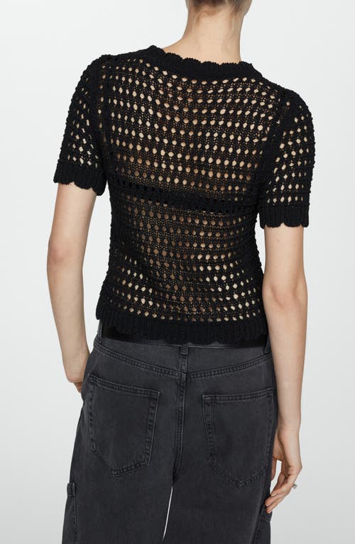 Shop Mango Thai Mesh Short Sleeve Sweater In Black