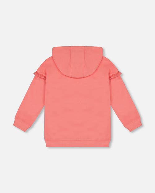 Shop Deux Par Deux Little Girl's Super Soft Hooded Tunic With Frill Coral In Tea Rose