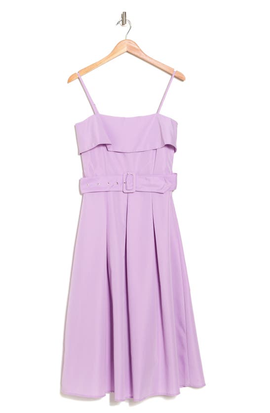 Lumiere Pleated Belted Midi Dress In Lavender