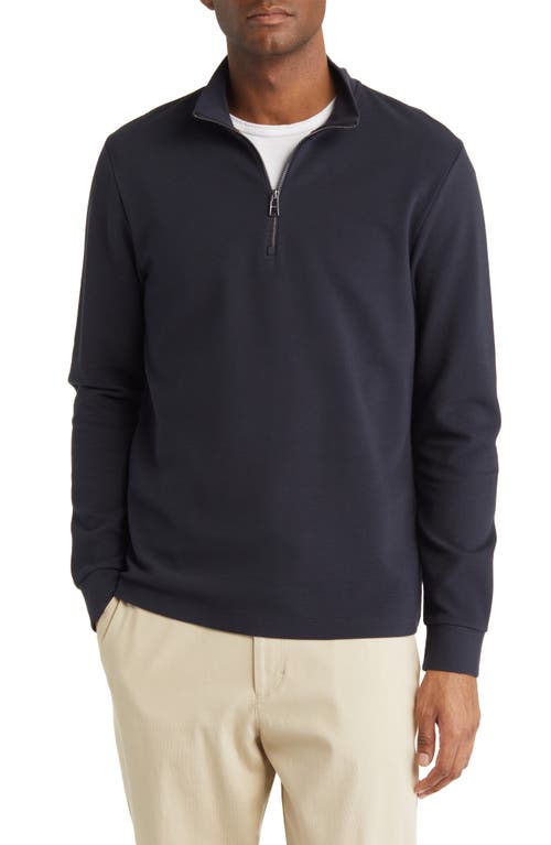 BOSS Sidney Ottoman Knit Quarter Zip Sweatshirt in Dark Blue