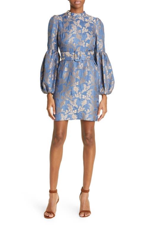 byTiMo Floral Brocade Belted Long Sleeve Minidress in French Blue
