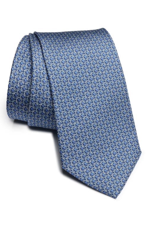 Privee Geometric Print Silk Tie in Blue