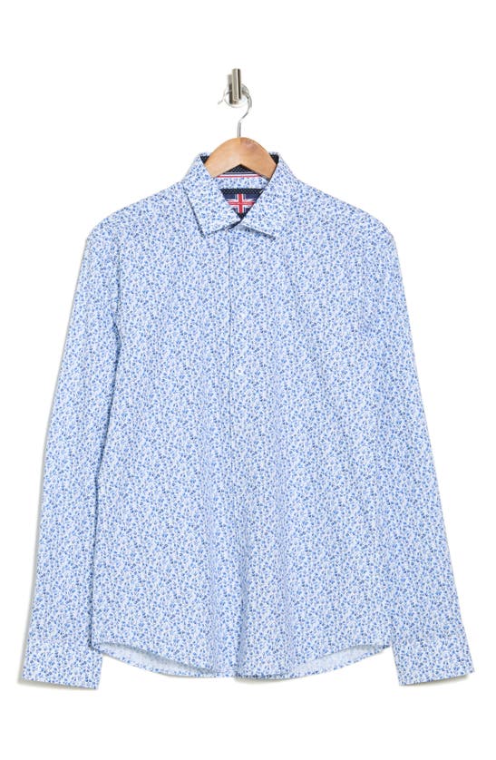 Shop Soul Of London Floral Print Stretch Long Sleeve Shirt In Blue