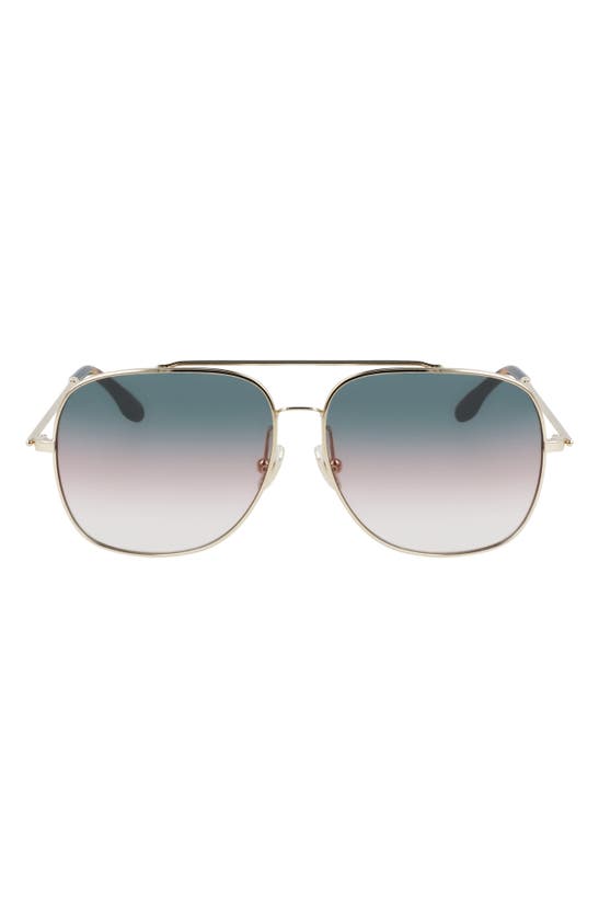 Victoria Beckham 59mm Gradient Navigator Sunglasses In Gold/ Petrol Sand Gradient