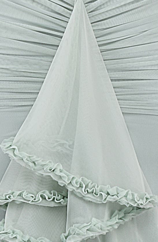 House Of Cb Gabriella Keyhole & Ruffle Mesh Body-con Gown In Aqua