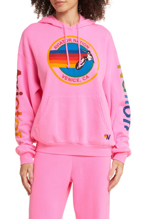 Aviator Nation Relaxed Graphic Hoodie in Neon Pink