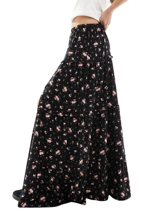 Miss Selfridge Floral Tiered Maxi Skirt In Black Multi