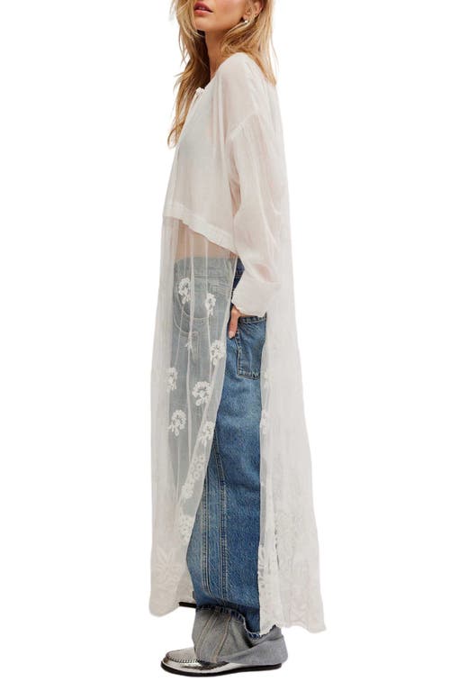 Shop Free People Willow Embroidered Mesh Mixed Media Maxi Tunic Top In Optic White