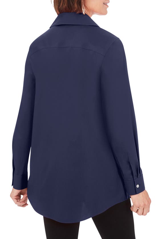 Foxcroft Cecelia Non-iron Button-up Tunic Shirt In Navy