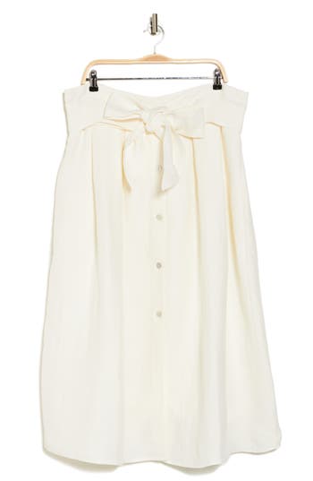 Vince Belted Linen Blend Midi Skirt In Off White