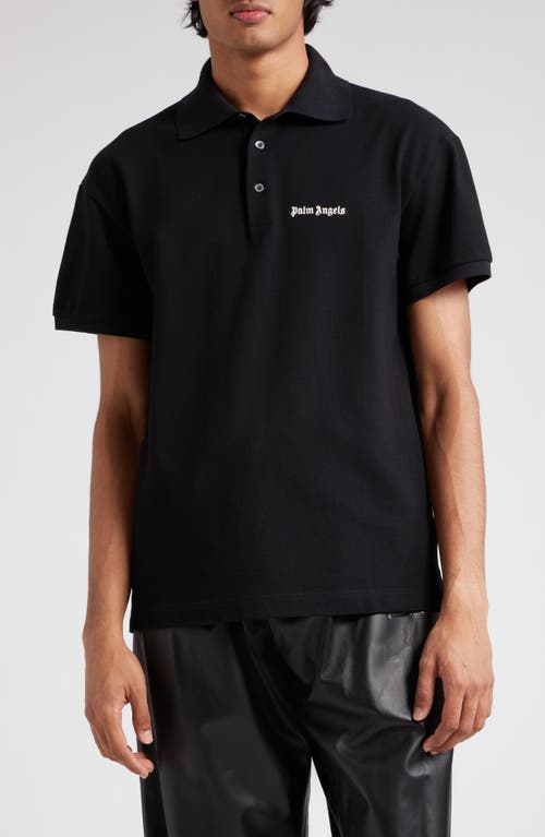 Palm Angels Embroidered Logo Cotton Polo Black White at Nordstrom,