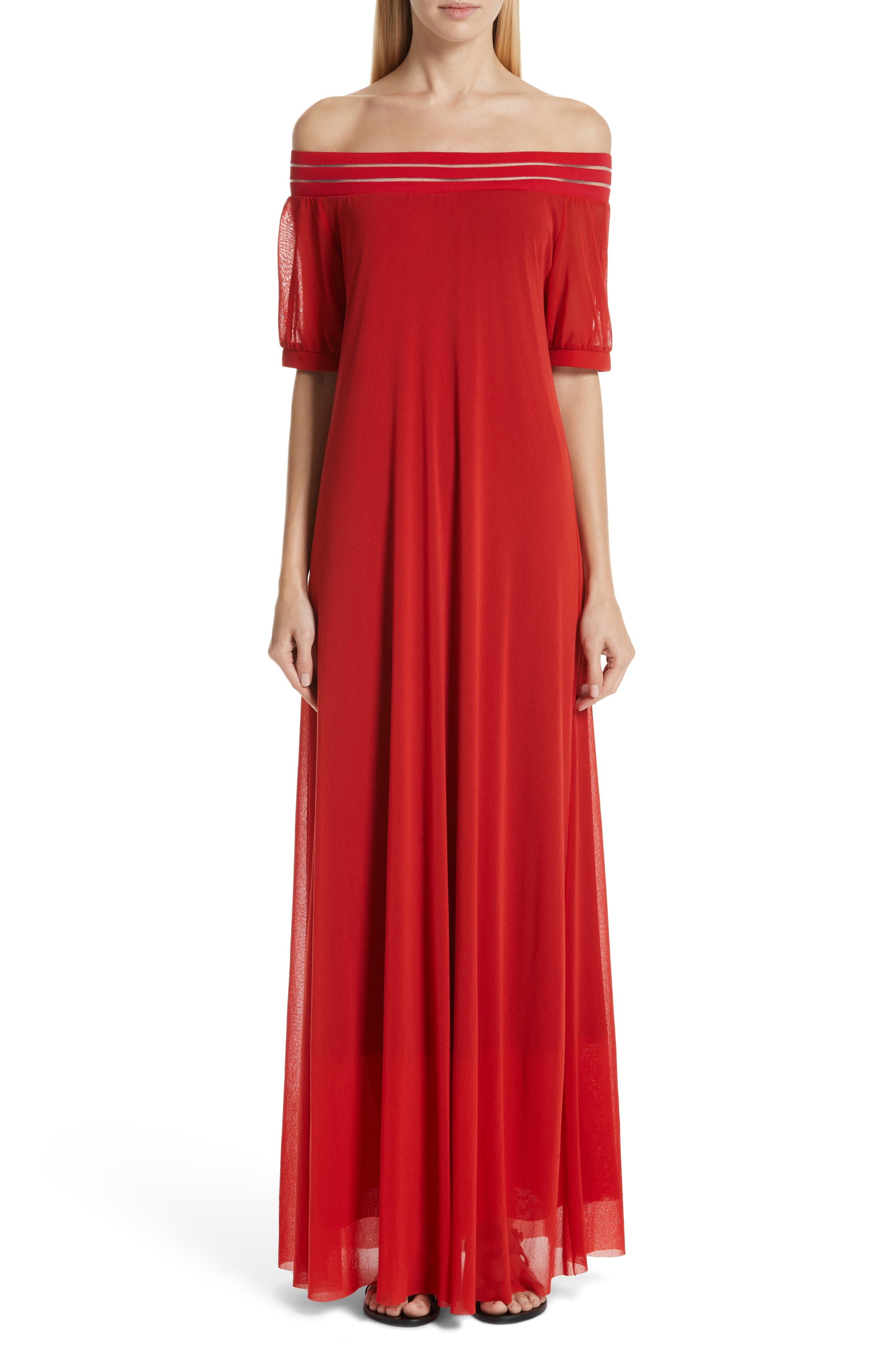Fuzzi Illusion Off The Shoulder Maxi Dress