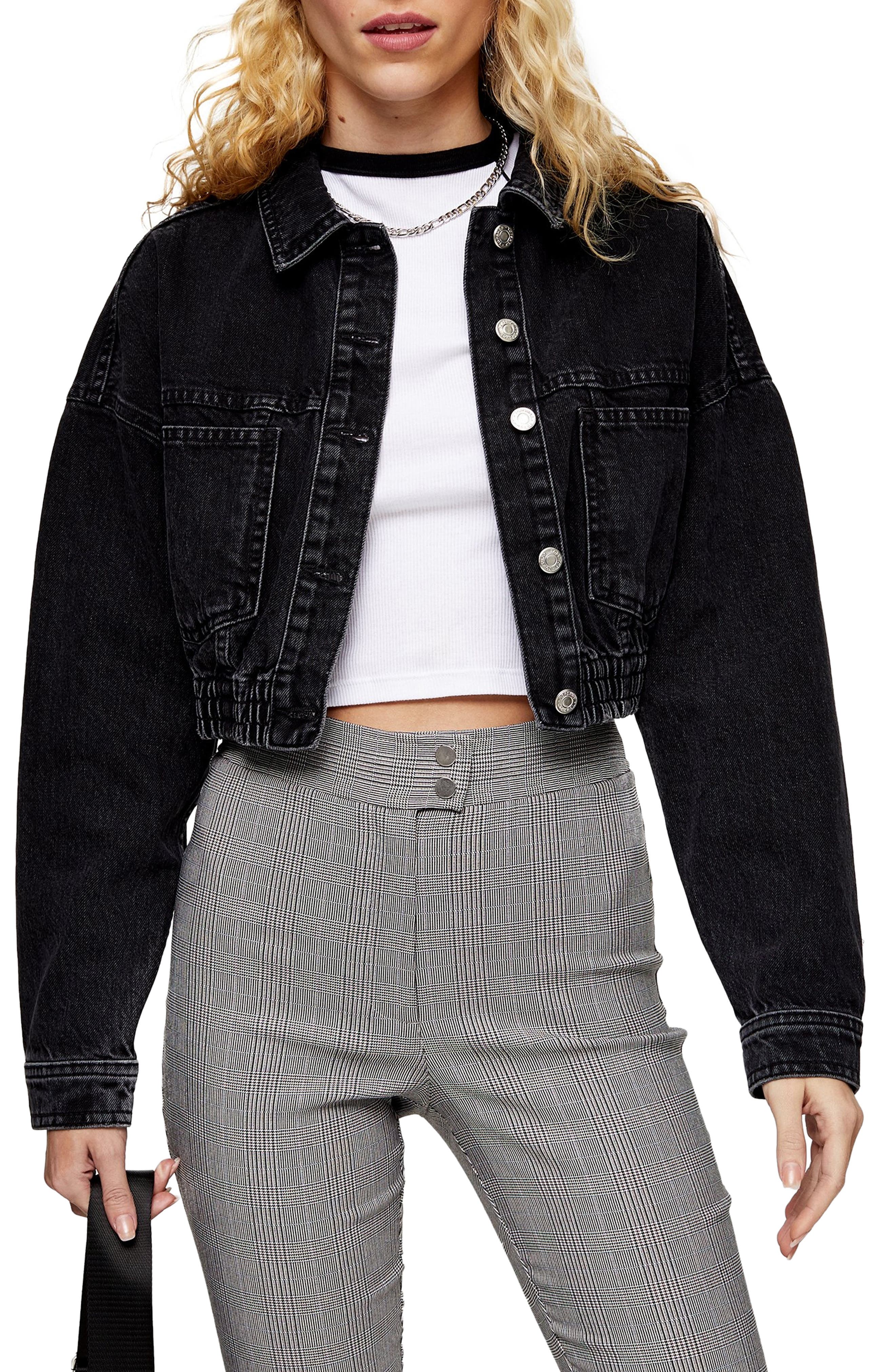 cropped denim jacket black topshop