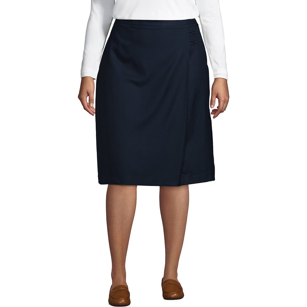 Lands' End Plus Solid A-line Skirt Below The Knee In Classic Navy