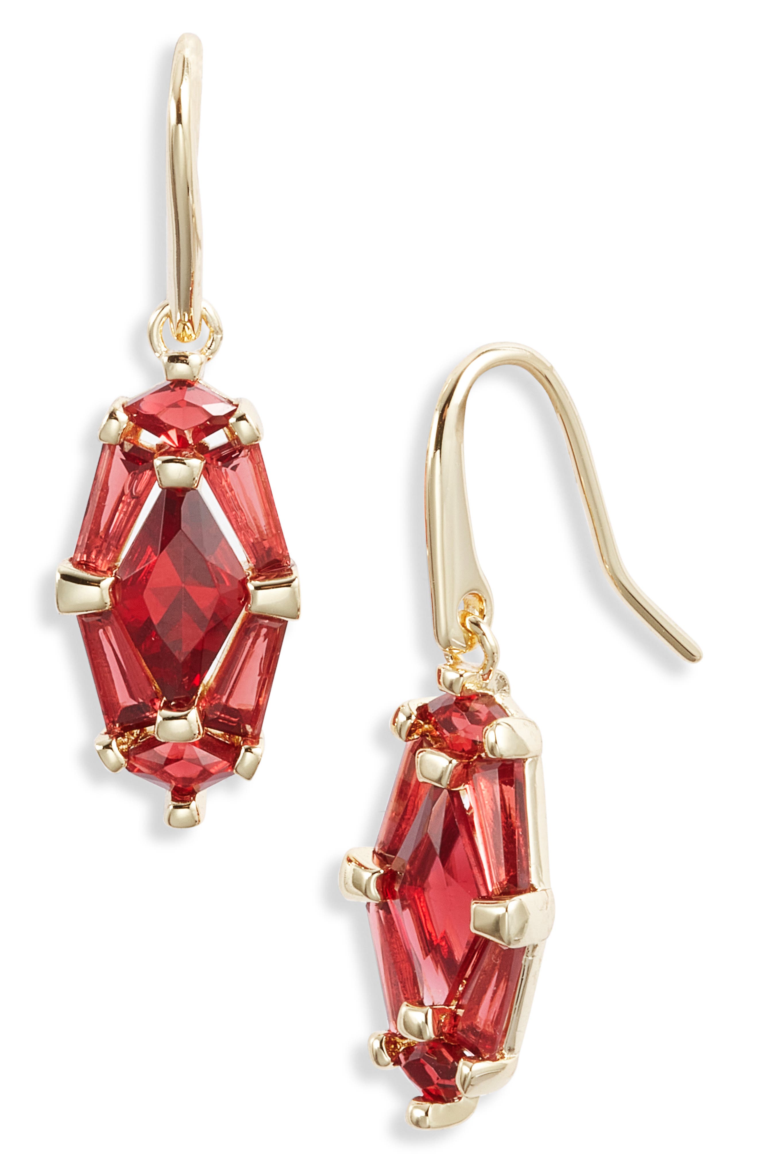 Kendra Scott Lindy Rae Drop Earrings in Gold Red Crystal 