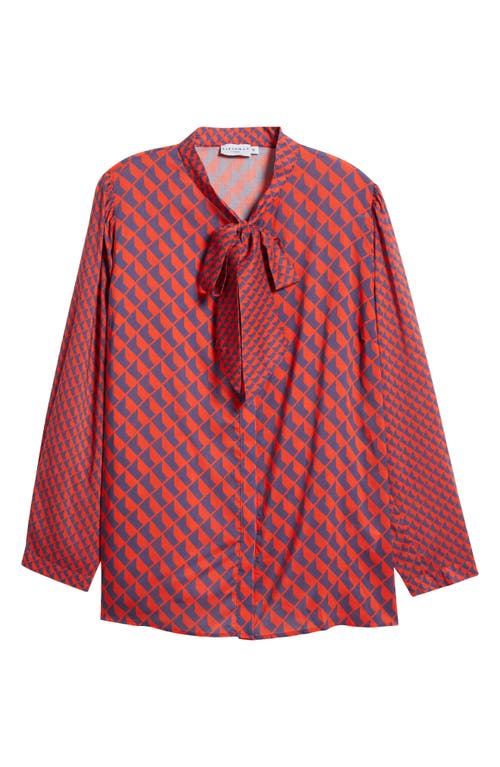 Harshman Aveline Tie Neck Button-up Shirt In Red And Navy