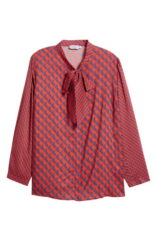 Shop Harshman Aveline Tie Neck Button-up Shirt In Red And Navy