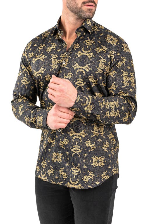 Maceoo Fibonacci Goldendragon Black Contemporary Fit Button-up Shirt In Black