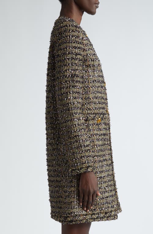 St John Eyelash Tweed Long Jacket In Cypress Multi