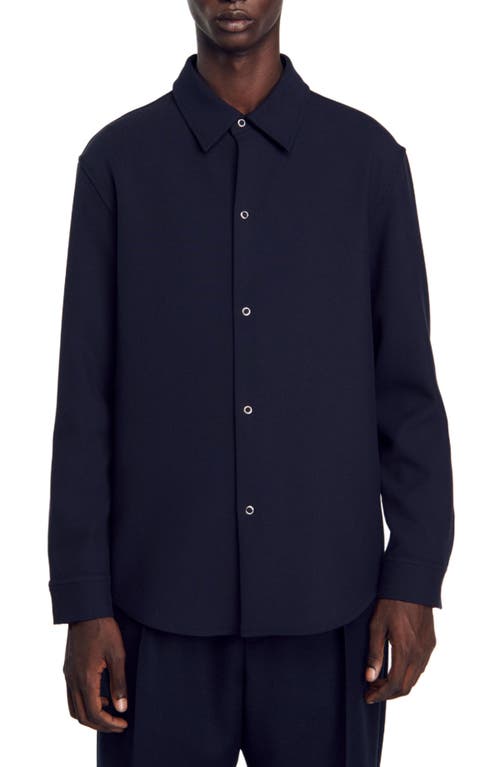 Shop Sandro Long-sleeved Jersey Shirt In Navy Blue