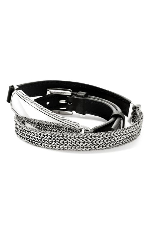 Shop John Hardy Id Wrap, Sterling Silver, Leather, 9mm In Silver/black