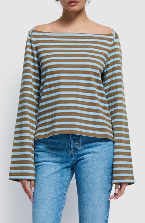 Shop Nation Ltd Bryce Long Sleeve Boat Neck Cotton T-shirt In Capers Prato Stripe