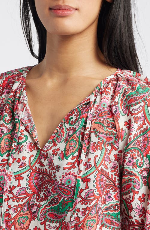 Shop Boden Serena Paisley Print Cotton Split Neck Top In Red Multi