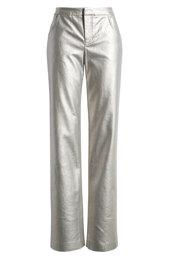 Shop Mistress Rocks Faux Leather Straight Leg Pants In Silver