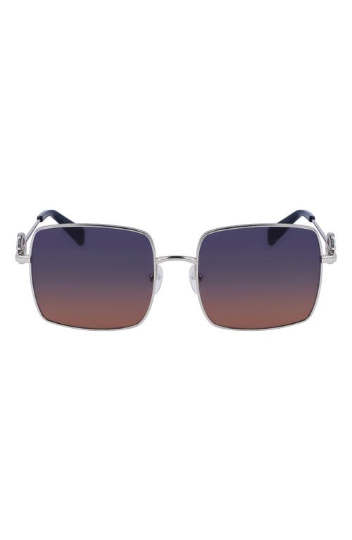 Longchamp Petrol Blue Gradient Square Ladies Sunglasses Lo162s 719 55 In Silver/gradient Petrol Brown