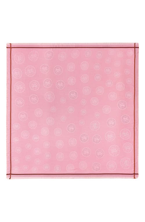 Logo Medallion Cotton Blend Fringe Scarf in Pink