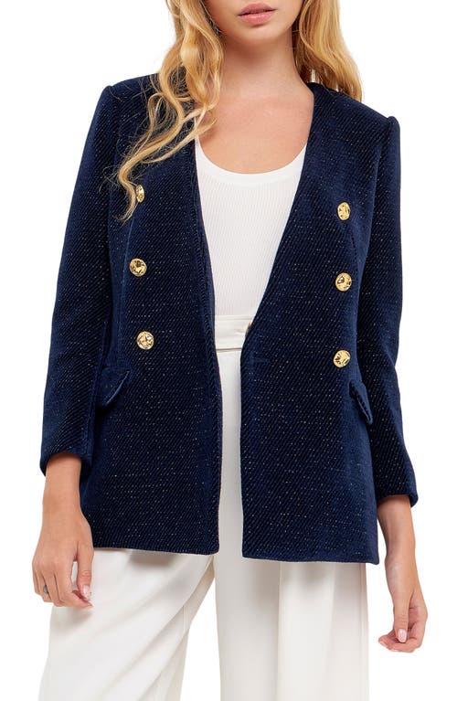 Texture Metallic Double Breasted Jacket in Navy