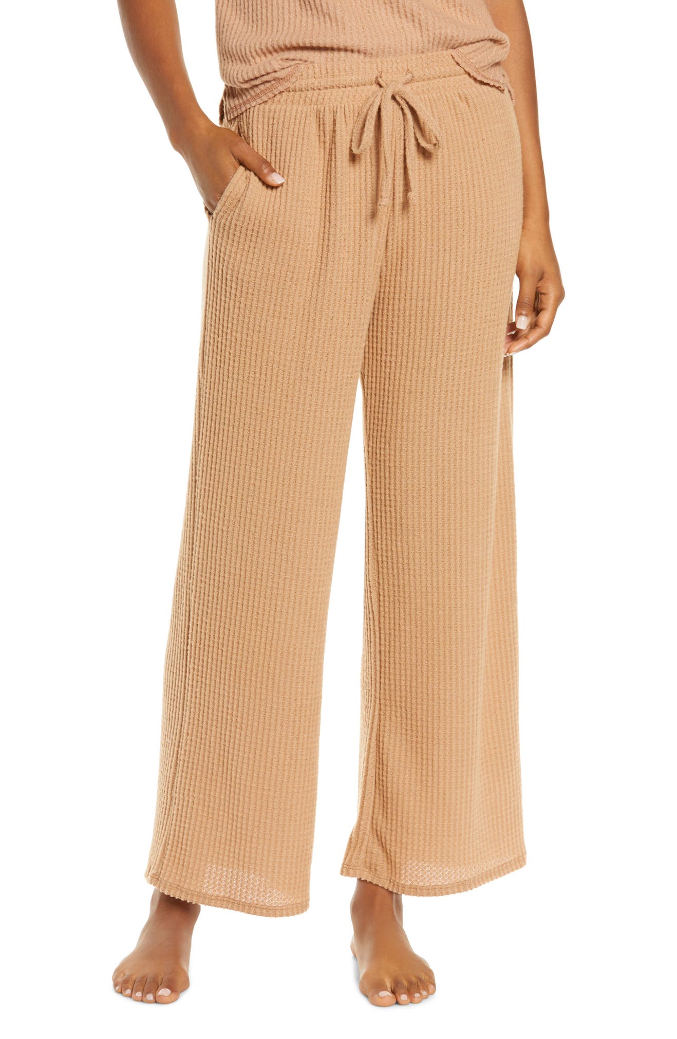 SOCIALITE Waffle Knit Wide Leg Pants, Main, color, CAMEL