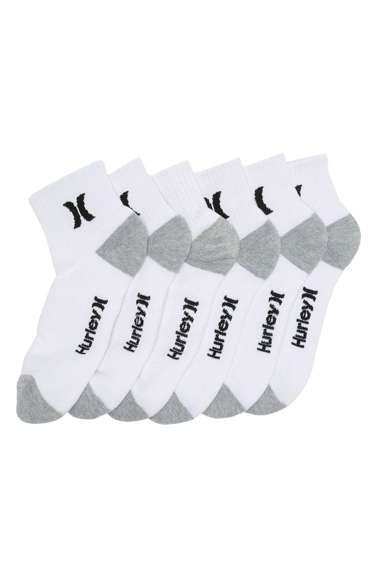 Hurley Terry Quarter Crew Socks In White/black