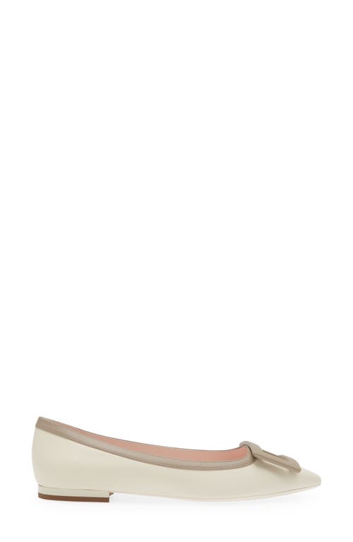 Shop Roger Vivier Gommettine Buckle Pointed Toe Flat In Ivory/brown