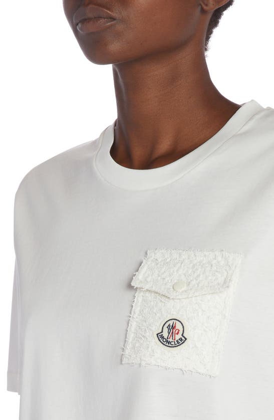 Shop Moncler Logo Pocket Cotton Blend T-shirt In Natural