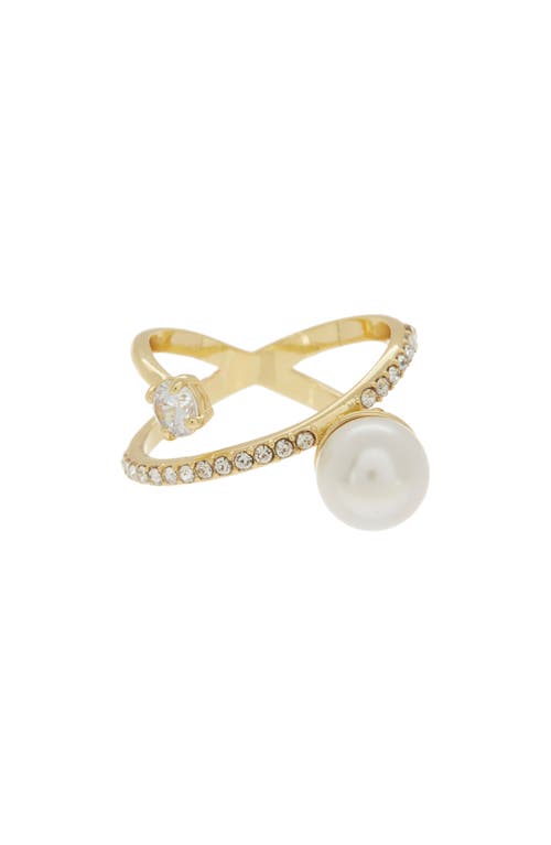 Shop Covet Imitation Pearl Faux Wrap Ring In White/gold