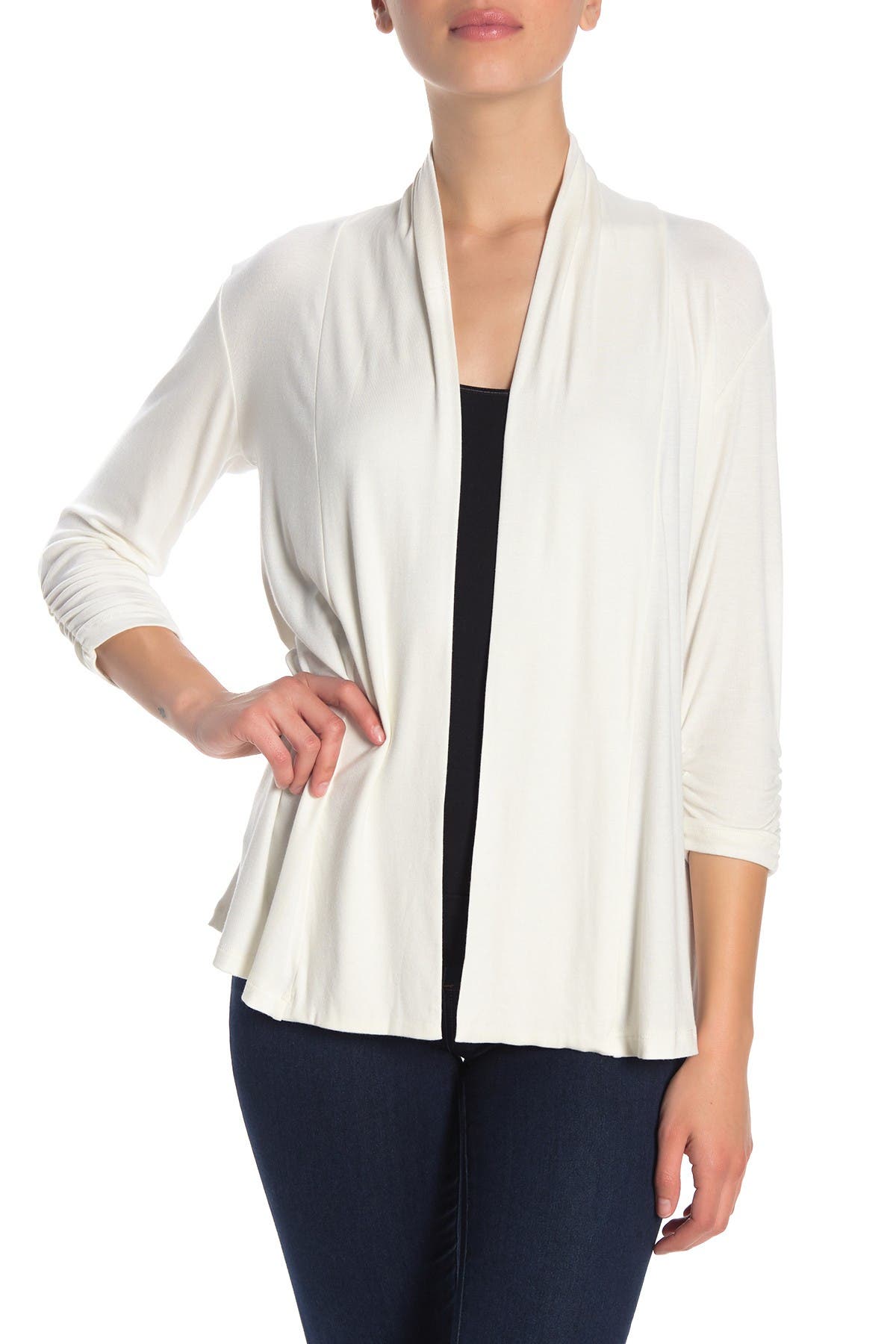 bobeau ruched sleeve cardigan