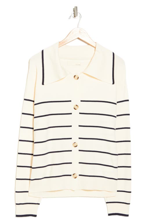 By Design Hadley Stripe Button Front Cardigan In Gardenia/navy Blazer