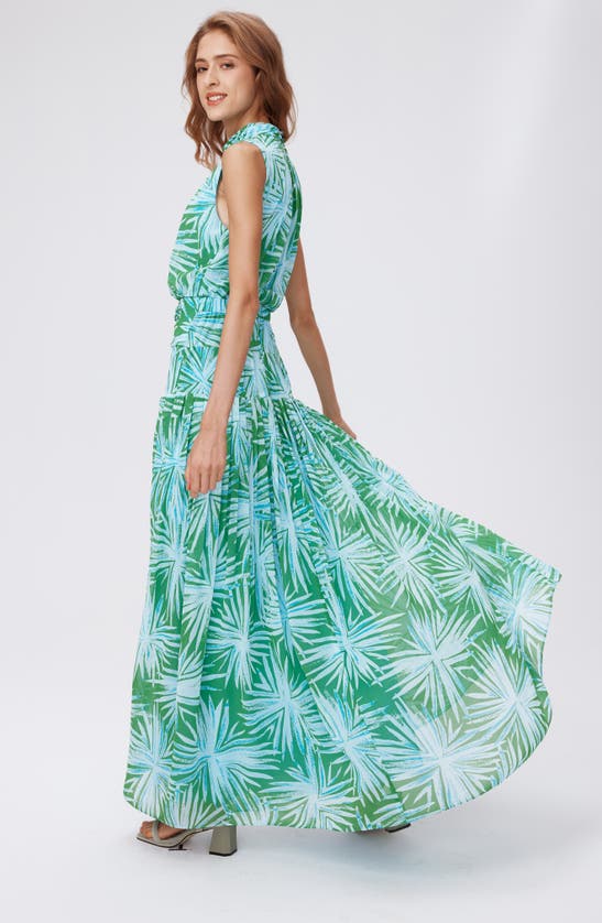 Shop Dvf Menon Tropical Print Dress In Sea Holly Green Med