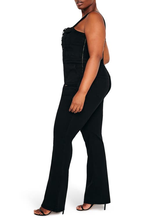 Shop Good American Lace-up Utility Twill Jumpsuit In Black001