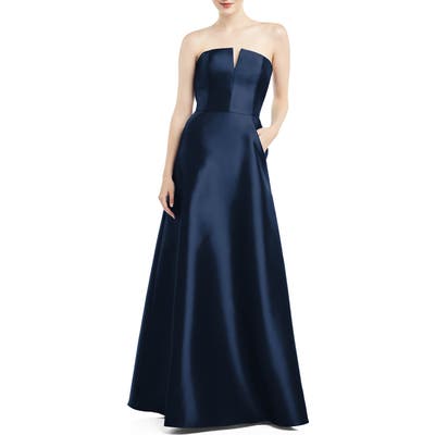 Alfred Sung Strapless Satin Twill Gown, Blue