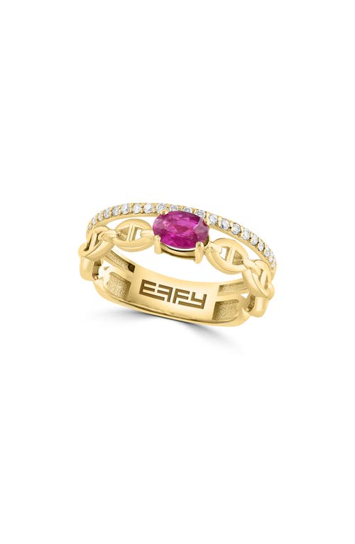Effy 14k Yellow Gold Ruby & Diamond Double Band Ring In Gold/red