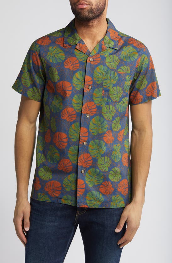 Shop Pendleton Aloha Print Short Sleeve Button-up Shirt In Monstera Blue