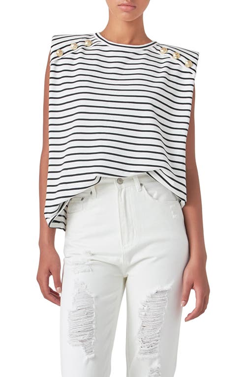 English Factory Power Shoulder Stripe T-Shirt White/Black at Nordstrom,